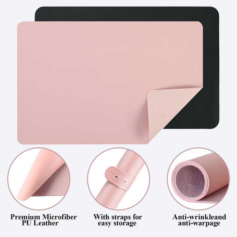 Chiplesier 2 PCS Nail Art Table Mat, Soft Microfiber PU Leather Nail Pad, Foldable Nail Art Rest Pad, Reusable Nail Mat for Table Desk, Acrylic Nail Desk Mat for Nail Cushion(Pink+Black) - Image 3